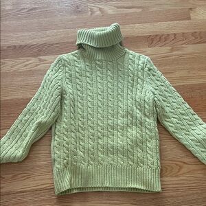 Ann Taylor Light Green Cable Knit Turtleneck Sweater